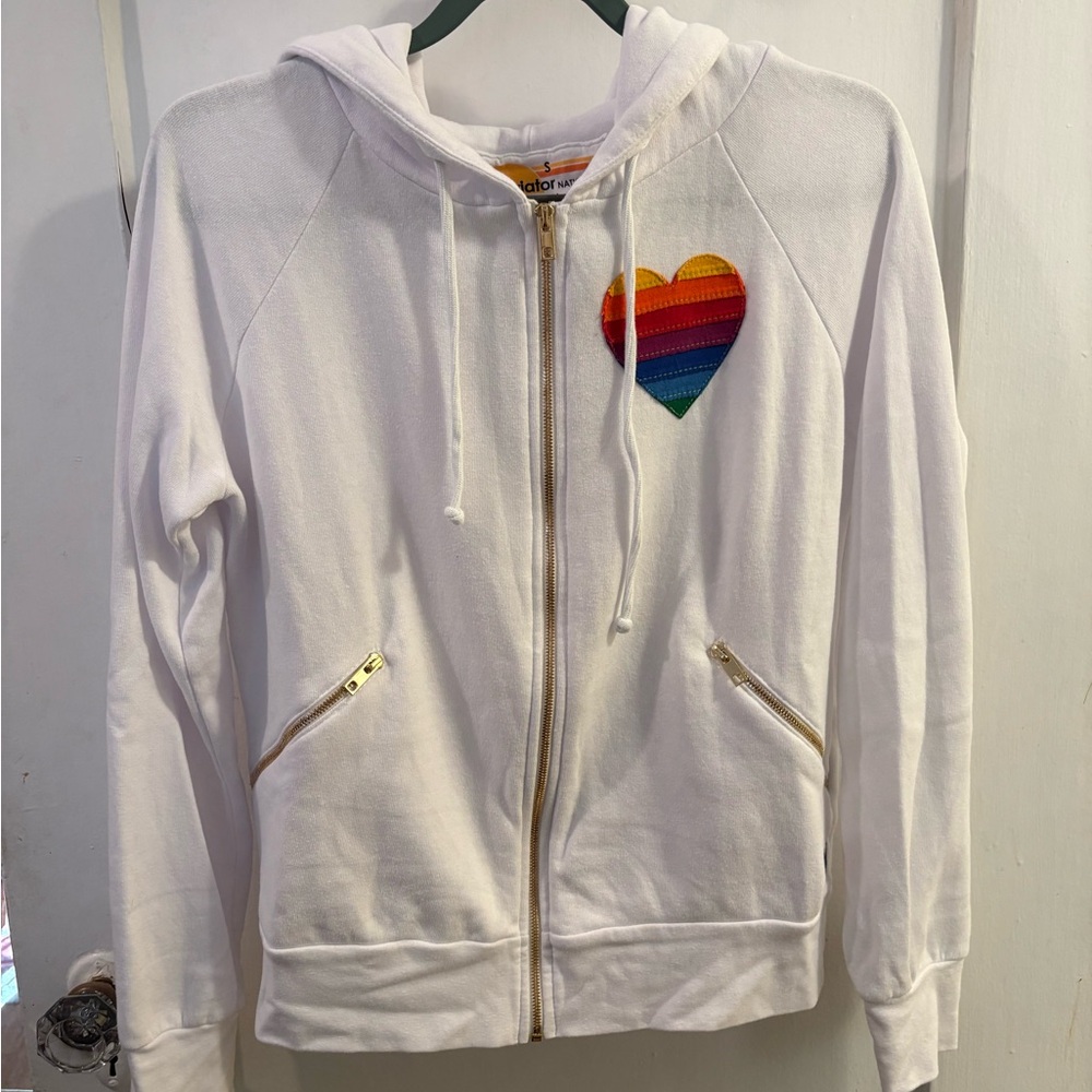 Aviator Nation White Hoodie with Rainbow Detail